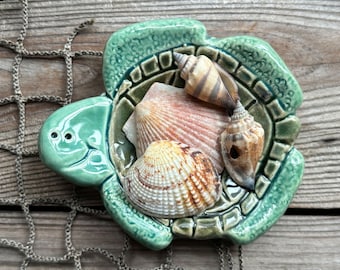 Sea turtle spoon rest, tea bag holder, soap dish or seashell holder. This Sea turtle dish is the perfect addition to seashore bathroom decor