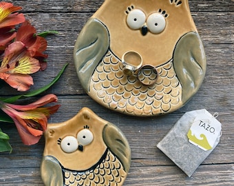 Ceramic owl spoon rest These owls can be used as an owl soap dish, an owl coffee spoon rest or an owl trinket dish, owl gift for her kitchen