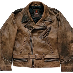 Original Rare Vintage 80s Chevignon Retro Style Aviator Type/Motorcycle Leather Jacket Made In Korea