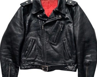 Original Rare Retro Vintage 50s Sears Fraternity Prep Cropped Horsehide Leather Motorcycle Jacket