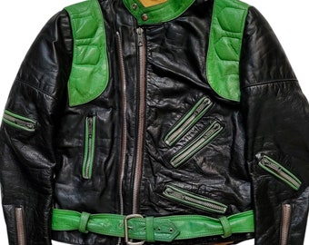 Original Ultra Rare Vintage 80s Eagle Leathers Cafe Racer Cyber Punk Twin Track Motorcycle Rider Jacket Made In England
