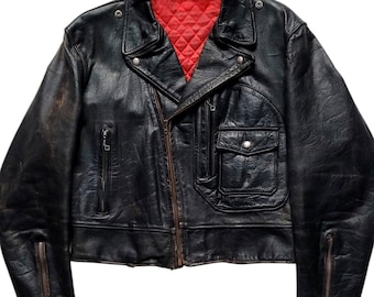 Original Rare Retro Vintage 50s Hercules D Pocket Distressed Steerhide Leather Cropped Motorcycle Jacket Made In USA