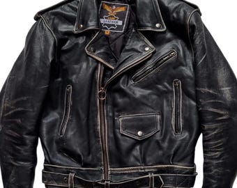 Rare Vintage 80s TT Leathers Essex Distressed Leather Motorcycle