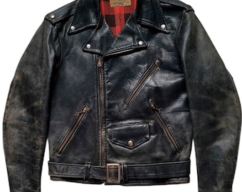 Very Rare Retro Vintage 40s Grais Ponyhide Distressed Leather Motorcycle Jacket Made In USA