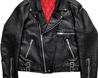 Original Rare Vintage 80s British Type Motorcycle Punk Leather Jacket Made In Korea