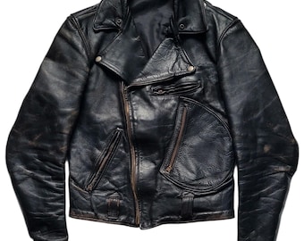 Original Rare Retro Vintage 50s Buco aka Joseph Buegeleisen Co. J-82 D-Pocket Steerhide Distressed Leather Motorcycle Jacket Made In USA