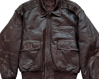 ジャケット・アウター 90s good fade real leather flight jacket VINTAGE MEN'S TYPE G-1 CHOCOLATE BROWN LEATHER FLIGHT JACKET 38