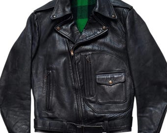 Original Rare Retro Vintage 40s Sears Roebuck And Co. Hercules Horsehide Leather D Pocket Motorcycle Jacket Made In USA