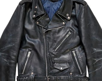 Custom Rare Vintage 90s "The Iron Dragon" Perfecto Type Motorcycle Distressed Leather Jacket Made In Germany