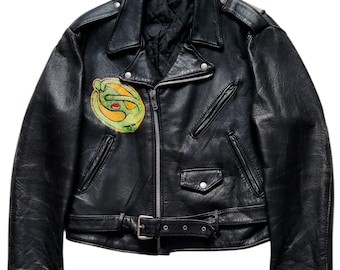 Original Rare Vintage 70s Custom/Art/Punk/Surrealistic Octopus x Fish Hand Painted Perfecto Type Motorcycle Leather Jacket