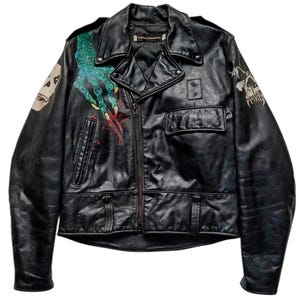 70年代ハーレーダビッドソン/ミスフィッツの「Die, Die My Darling」ホラーパンクポリスレザーバイクジャケット（アメリカ製）