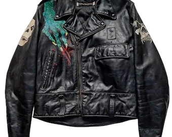 Custom Rare Vintage 70s Harley Davidson / Misfits "Die, Die My Darling" Horror Punk Police Leather Motorcycle Jacket Made In USA