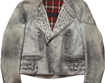 Original Ultra Rare Vintage 80s Kruger The Speedmaster Studded Designer Leather Cafe Racer/Motorcycle Punk Jacket
