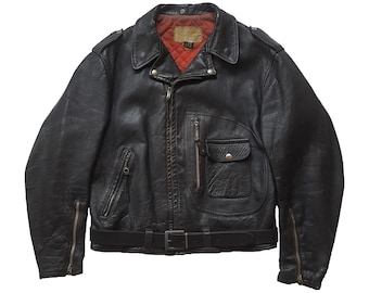 Original Rare Retro Vintage 50s Hercules Outerwear By Sears D Pocket Motorcycle Horsehide Leather Jacket Made In USA