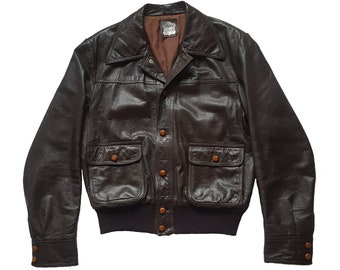 Original Rare Vintage 80s Echt Leder 20s Retro Style Aviator Leather Flight Jacket