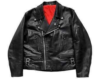 Original Rare Vintage 70s Rivetts/British Leathers Lightning Type Motorcycle Punk Leather Jacket Made In England