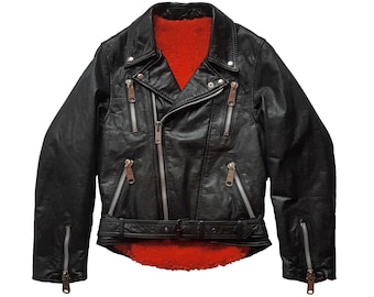 Vintage 80s Short Black Motorbike Leather Jacket Size M 80s