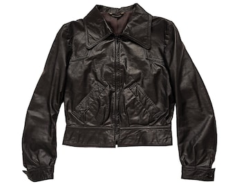 Original Rare Vintage 70s Jofama Design Ewa Lotta Cropped Leather Jacket Made In Sweden