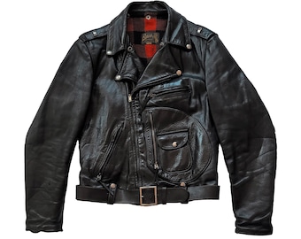 Original seltene Retro Vintage 50er Jahre Buco aka Joseph Buegeleisen Co. J-22 D-Pocket-Motorradjacke aus Pferdeleder, hergestellt in den USA