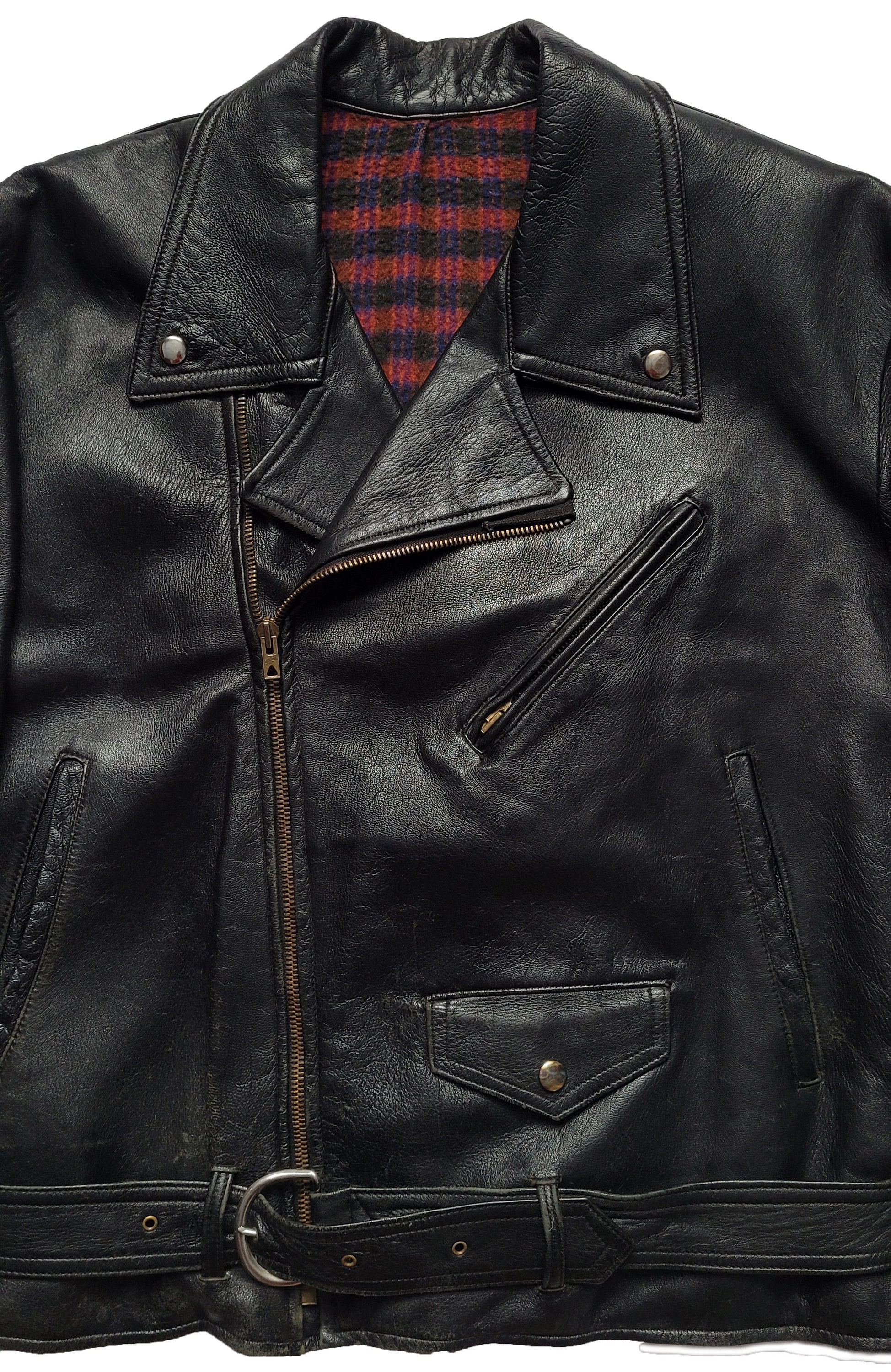 Original Rare Retro Vintage 60s French Motorcycle Patched Leather