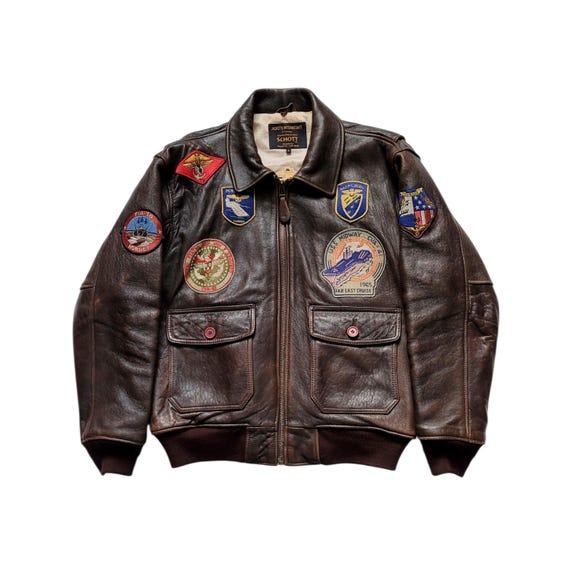 schott 50s リボンタグ a-2 type vintage size36 Schott Vintage Motorcycle Leather Jacket - Grey | Leather Jackets