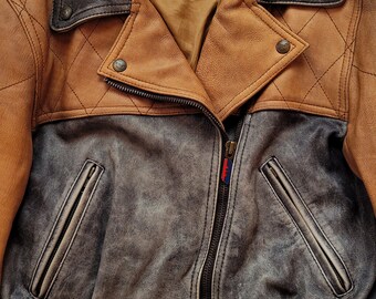 【良品】jackers old leather bomber jacket　牛革 Vintage 80s Brown Leather Bomber Unisex Jacket - Etsy