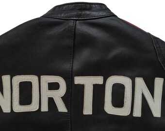 Giacca in pelle da moto da corsa sportiva ultra rara vintage anni