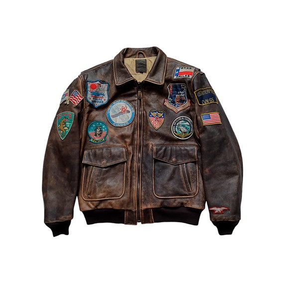 o*y様 80s A-2 real leather bomber jacket Original PONTIAC 80s Type A-2 Flight Pilot Heavy Leather