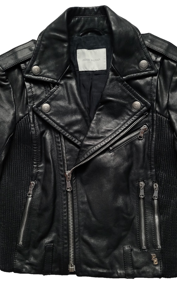 PIERRE BALMAIN 黒 レザージャケット F Pierre Balmain Women Moto Leather Jacket 28/42 | eBay
