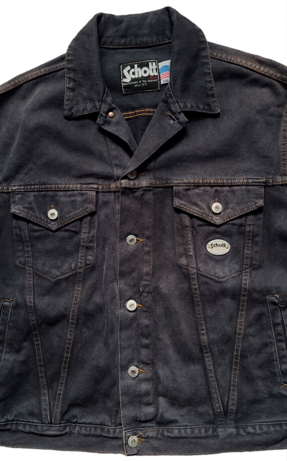 DigThatThing Original Very Rare Vintage 90s Schott NYC Washed Denim Trucker Jacket Made in Italy