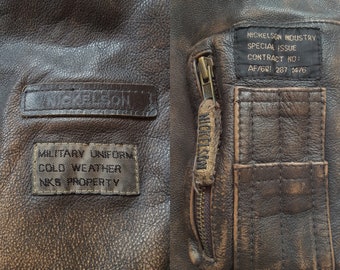 Original Rare Vintage 90s Nikelson B-15 Military Type Flight Pilot Bomber  Distressed Leather Jacket