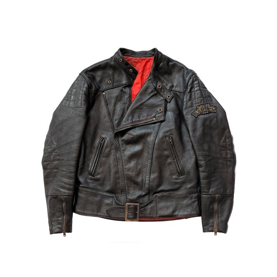 [H]SHEEP LEATHER 70‘S SPORTS JACKET Men's Black Sheep Leather Vintage Style Biker Fashion Casual