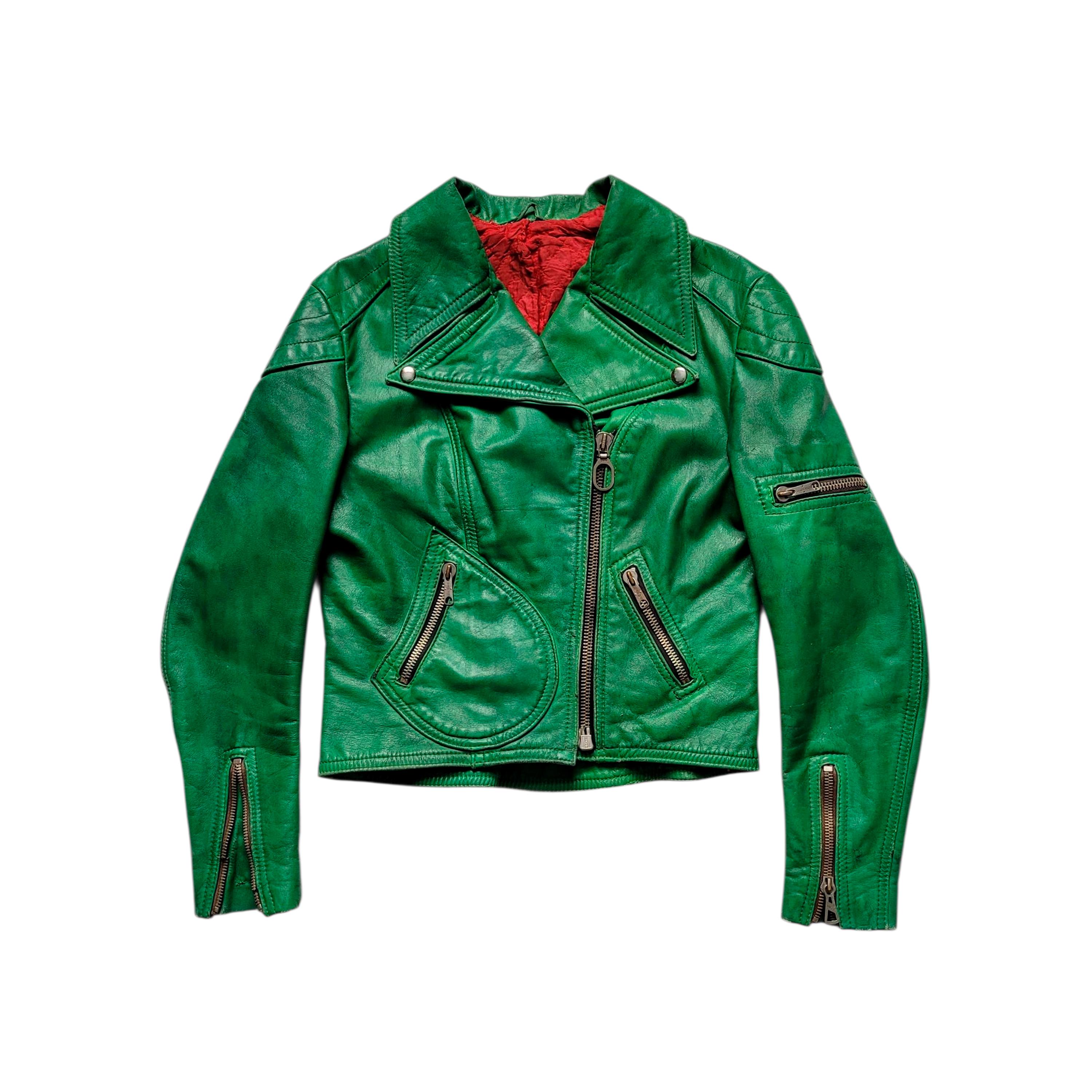ジャケット・アウター 70s Leather Jacket Green Original Very Rare Vintage 70s Harro Gerberei D Pocket Distreed