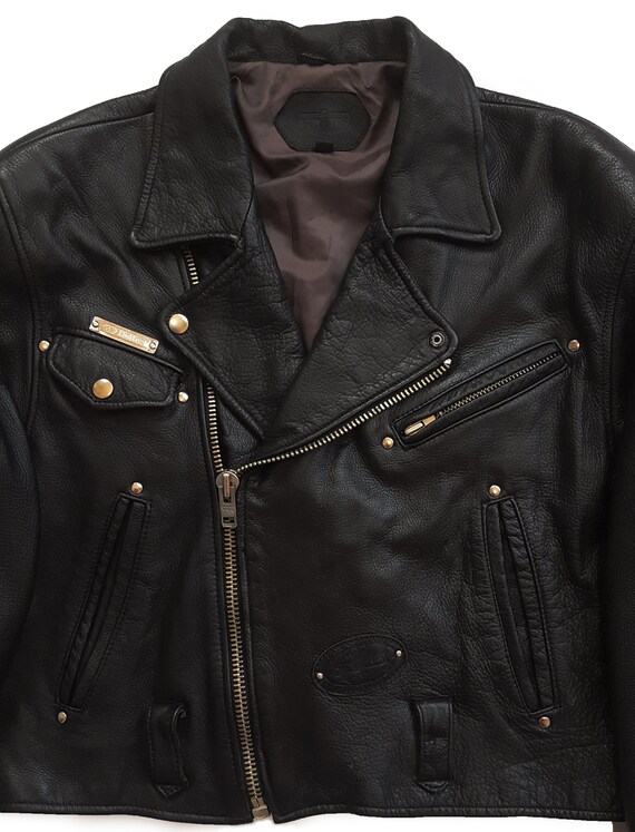 ジャケット・アウター Leather Motorcycle Jacket Vintage Vintage 80s Brush Fire Moto Steerhide Leather Jacket Biker Black