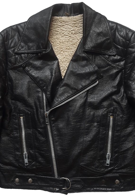 Original Rare Vintage 70s 3 Suisses Faux Leather Motorcycle Jacket