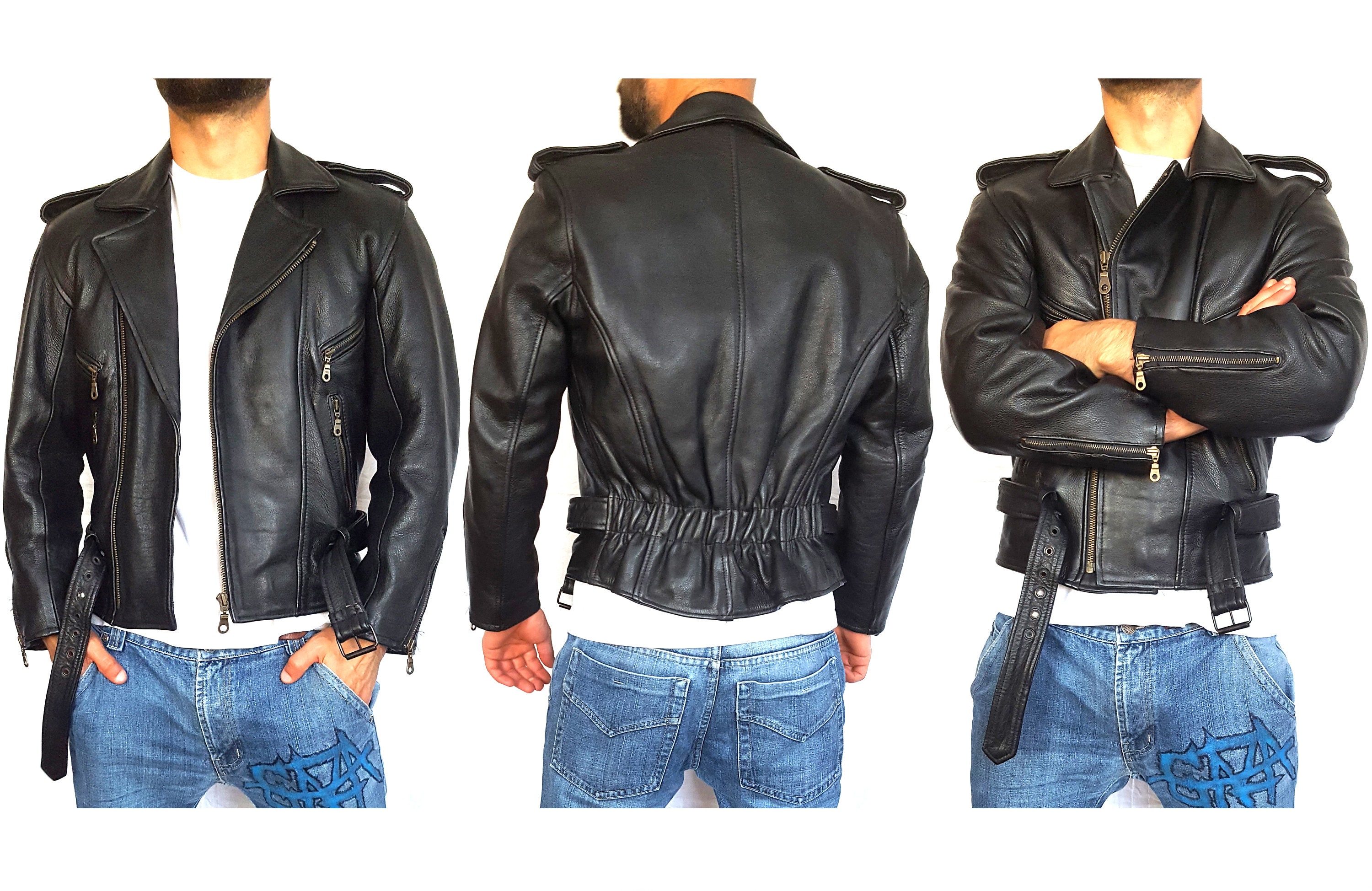 Rare Vintage 90s Leather Biker Punk Jacket - Etsy
