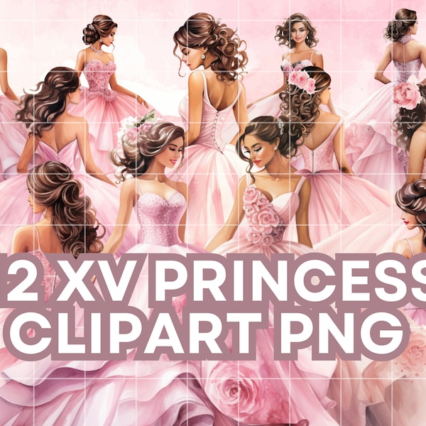 Elegant Quinceanera Pink Princess Dress, Blush Pink watercolor Clipart, Invitation DIY elements, Mis quince sweet 16 ball gown art