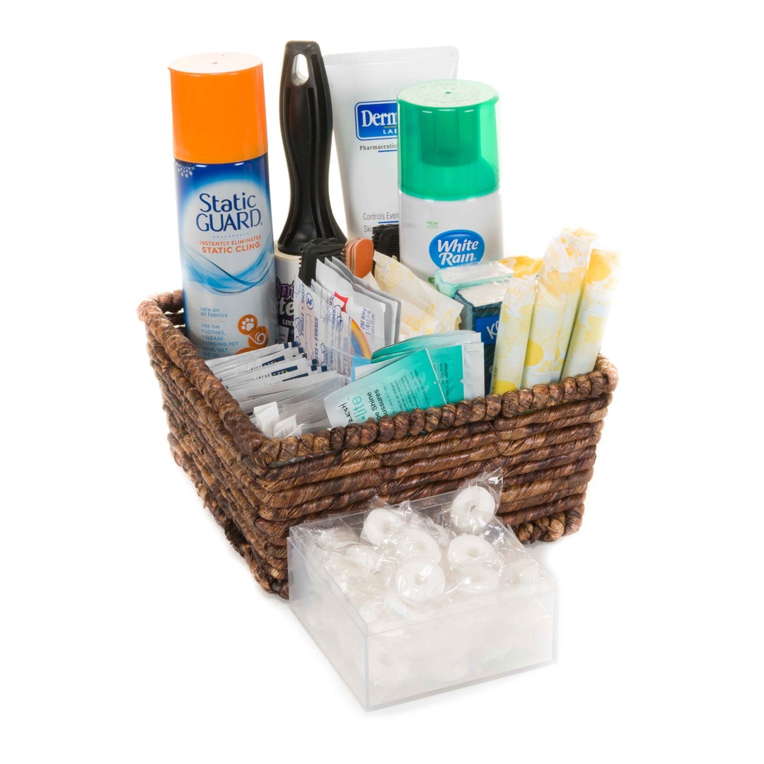 Courtesy basket/emergency items for the office bathroom/restroom