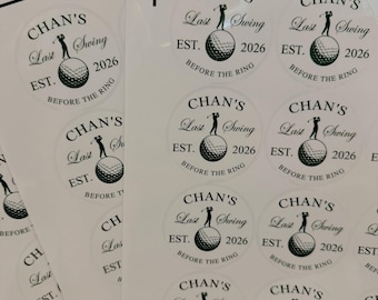 Pegatinas personalizadas para despedida de soltero: Recuerdos con temática de golf "Último swing antes del anillo"
