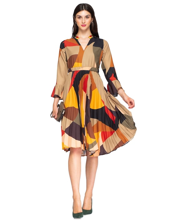 pleated tie belt dress