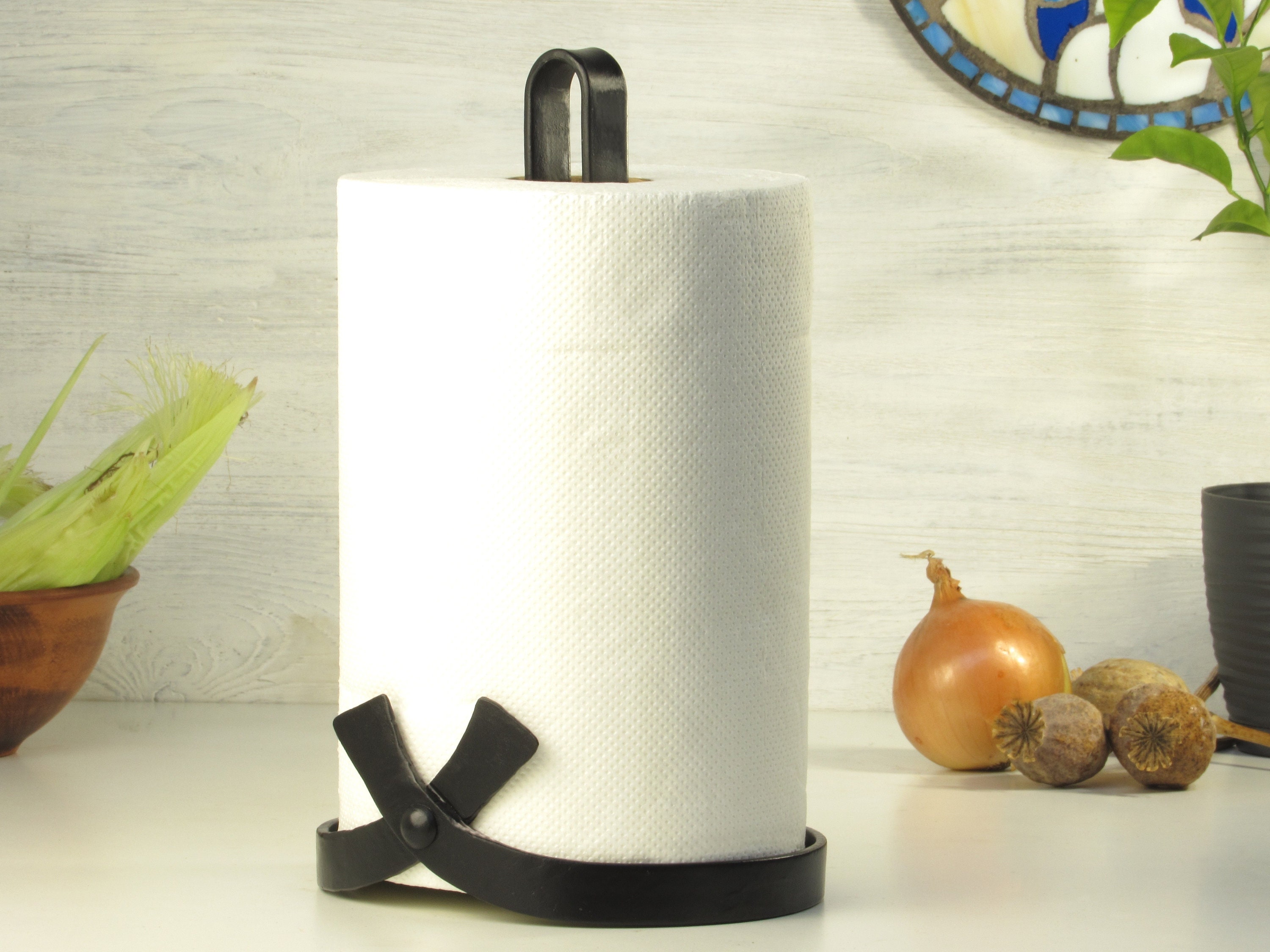 Under Cabinet Mount Paper Towel Holder With Curved Ends Hand Forged -   Israel