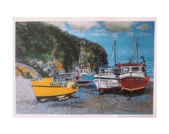 Cadgwith Cornwall print from an original painting of boats,  art print