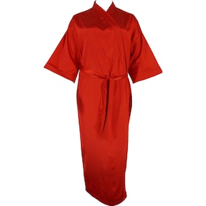 Luxury pre-wedding preparations | Red Satin Blend Robe | Bridal Parties | Loungewear | Features hidden pockets | Full Length