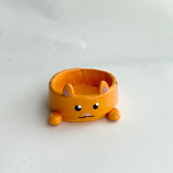 Orange cat jewelry dish, handcrafted polymer clay ring dish, cat dish