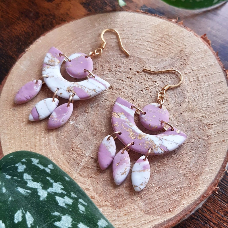 Handmade earrings in polymer clay rose&gold collection