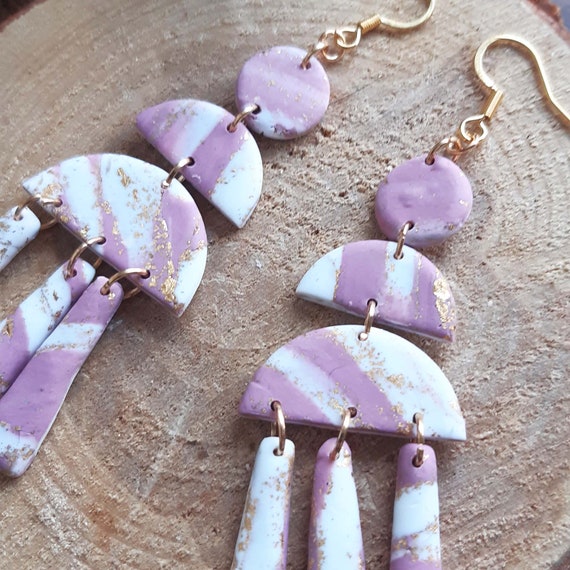 Handmade earrings in polymer clay rose&gold collection