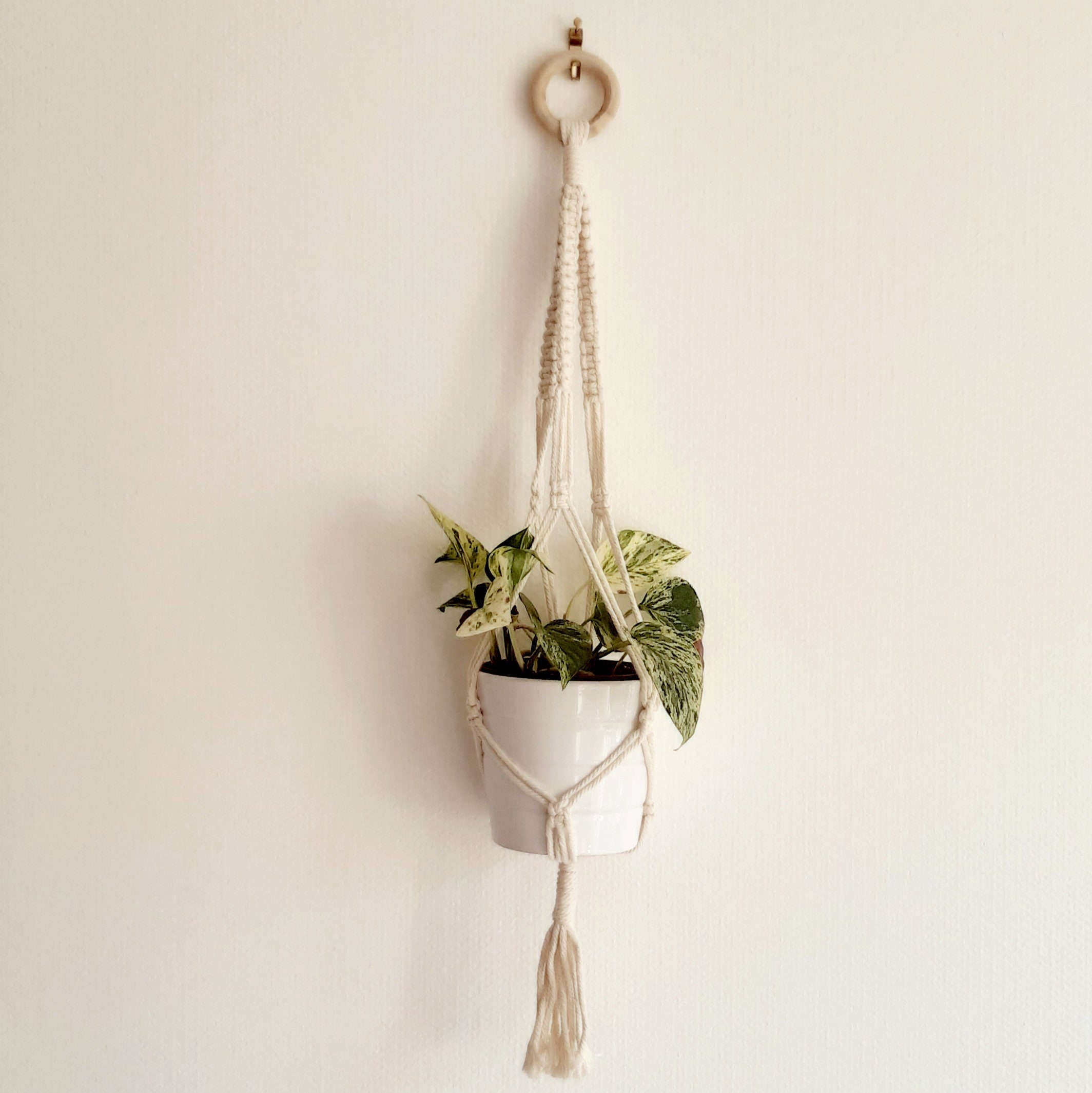 Suspension Pour Plante, Macramé Plat en Coton Suspensions Tresse/Anneaux, 60 cm