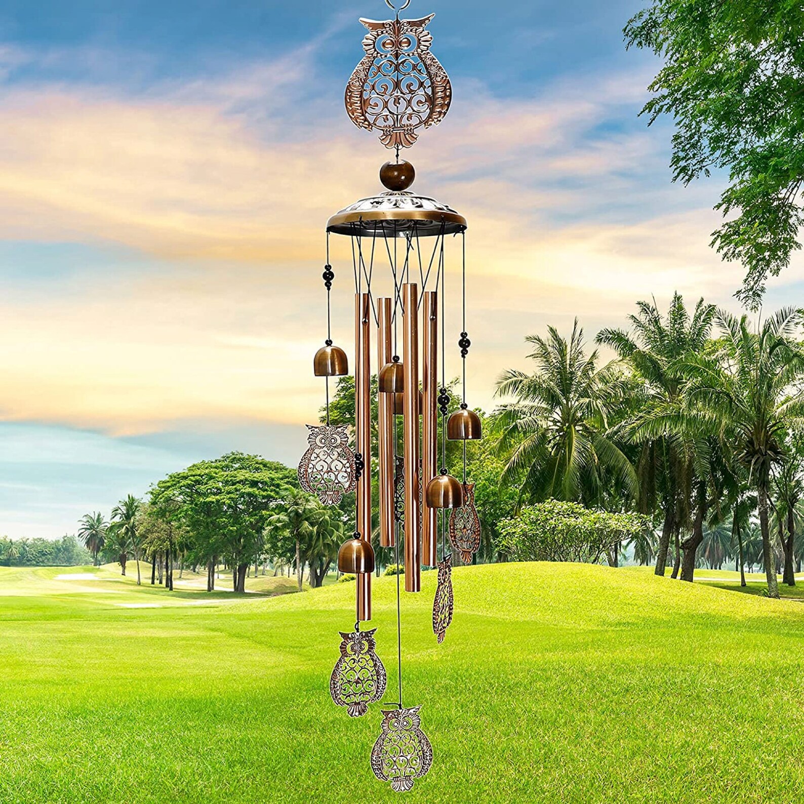 Wind Chimes Outdoor Decor Large Hanging Owl Copper Wind Chime Etsy