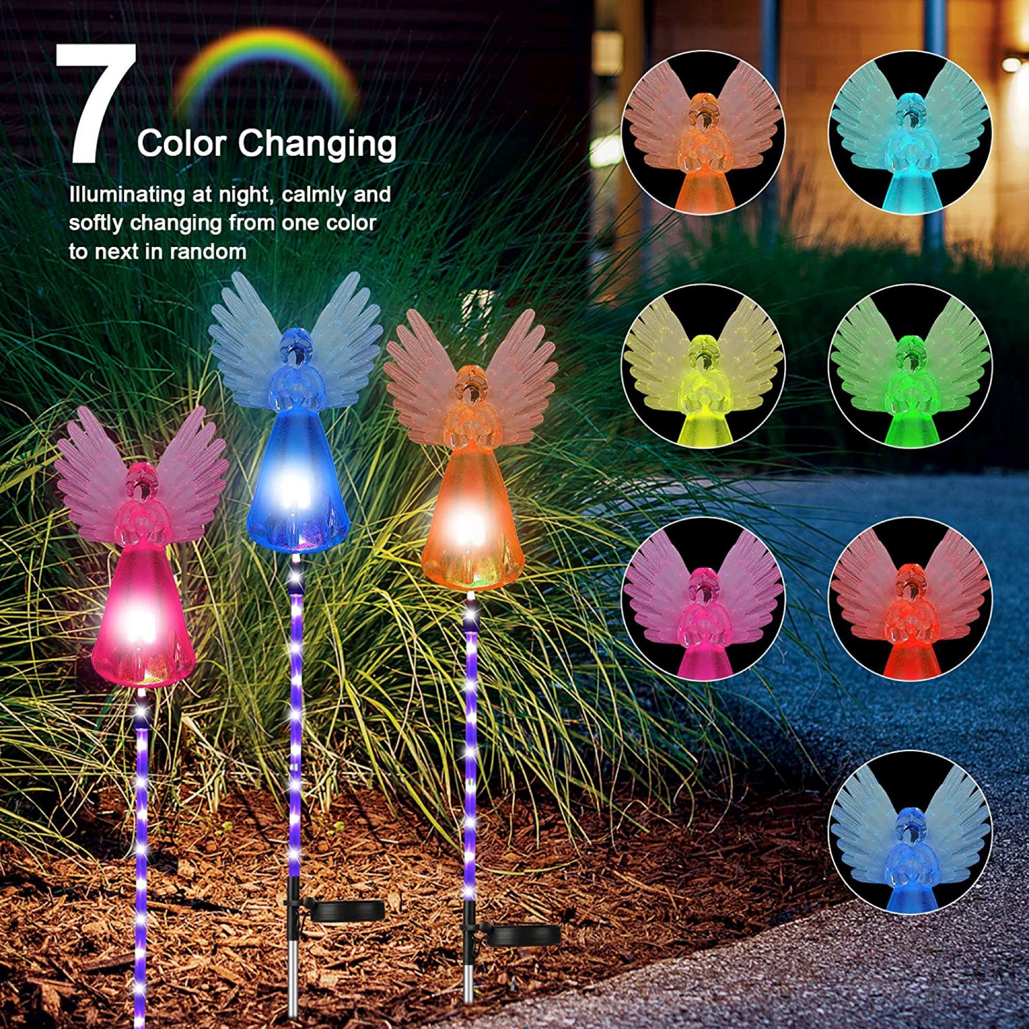 2Pcs Solar Powered Angel Garden Stake Lights / Outdoor LED Etsy