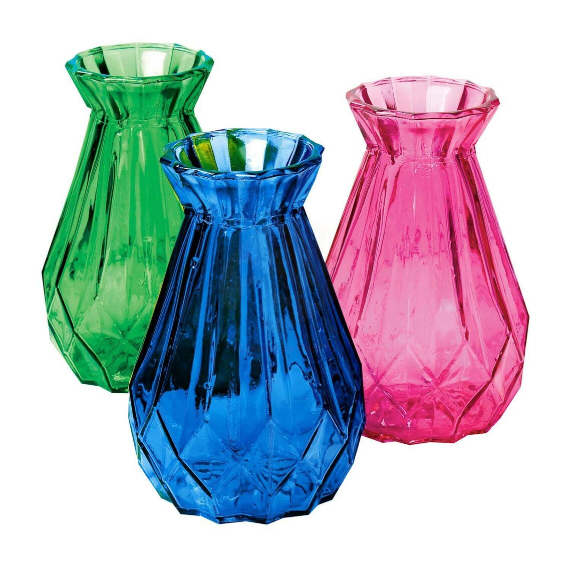 Set of 3 Glass Vases Diamond Bud Vase Set Vintage Glass Etsy